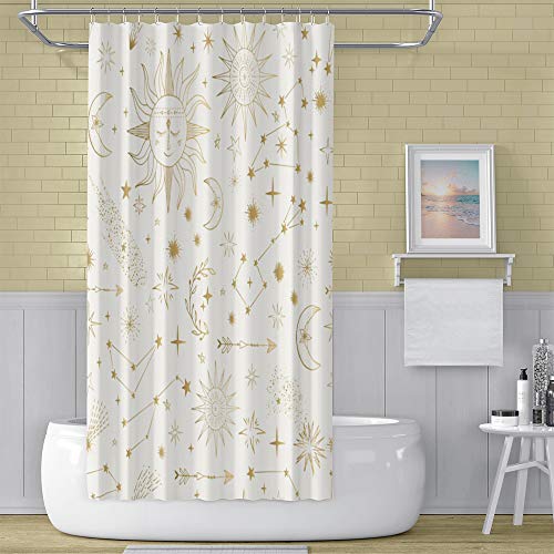 Oerju Boho Shower Curtain Sun Moon Stars Arrows Modern Fashion Art Gold Hand Drawing Chic Tribal Style Machine Washable Bohemian Bathroom Curtain Set With Hooks 72X96Inch Waterproof Polyester #TOP3