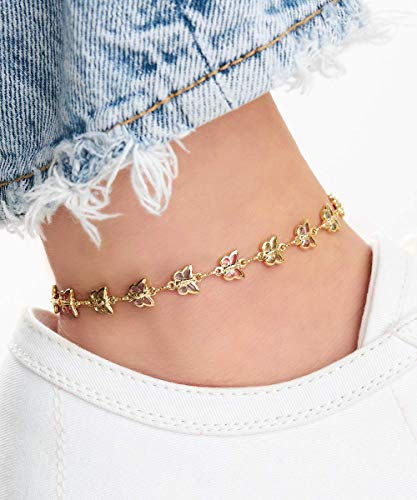 Barzel 18K Gold Plated Multi Color Butterfly Anklet For Women - Made In Brazil (Ank1187) #TOP1