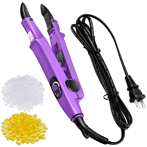Fusion Hair Extensions Tool Us Plug Professional Hair Extensions Tools Fusion Heat Iron Connector Wand U Tip Hair Extensions With 2 Bags Keratin Glue Granule Beads For Hair Extensions, C Head (Purple) #TOP15