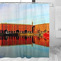 Uk England Albert Dock Liverpool cortina de ducha de viaje baño decoración conjunto con ganchos poliéster 72 x 72 pulgadas (YL-05850)