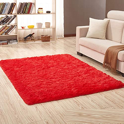 YAOTT Alfombra de Pelo Largo y Esponjoso para Dormitorio Alfombras Salón Modernas de Color Sólido Alfombra Rectangular de Felpa Suave para Niño Play Rojo Brillante 200X300CM