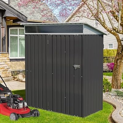 Vongrasig 5 x 3 FT Outdoor Storage Shed, Metal Shed Small Garden Tool Storage Shed with Large Window and Lockable Door for Outside Backyard Patio Lawn (Dark Grey)