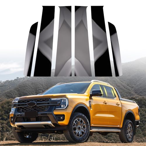 Black Pillar Posts Covers 6PCS Door Trim for Ford Ranger Crew 2019 2020 2021 2022 2023 2024