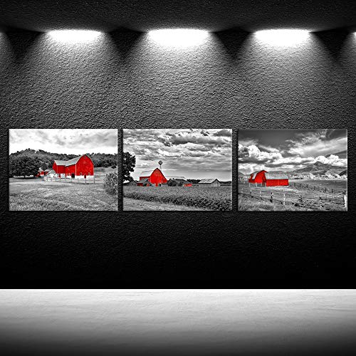 iKNOW-FOTO-3-Pieces-Canvas-Wall-Art-for-Bedroom-Bathroom-Black-and-White-Country-Rustic-Farm-Red-Cabin-Canvas-Prints-Decor-Red-Barn-Field-Art-Farm-Picture-Artwork-for-Home-Walls iKNOW FOTO 3 Pieces Canvas Wall Art for Bedroom Bathroom Black and White Country Rustic Farm Red Cabin Canvas Prints Decor Red Barn Field Art Farm Picture Artwork for Home Walls