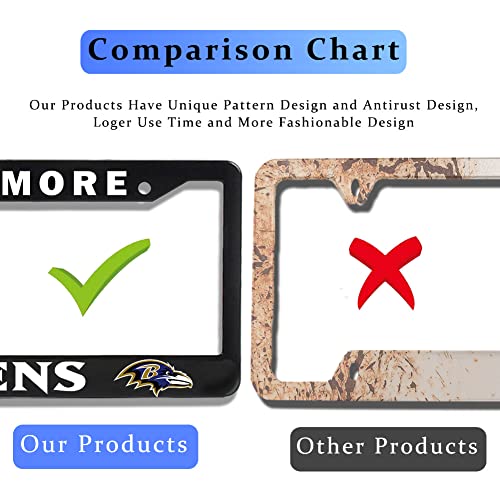 2 Piece License Plate Frames for Ravens Sport Fans, Rustproof Aluminum Alloy US Standard License Plate Holder with Screw Caps Cover (Black) by DorkTees - Used condition - Image 5