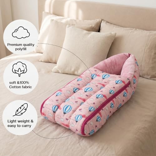 Image of Baybee Carry Nest for New Born | 3-in-1 Portable Baby Bed, Premium Cotton Fabric with Portable Design, Auto-Lock Zipper & Soft Cushion Filling (Pink)