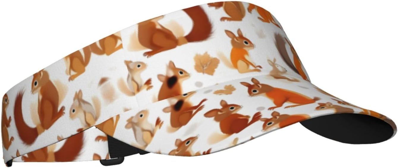 Cute Squirrels Print Foldable Sun Visor Hat Lightweight Adjustable Sun Visor Hat Outdoor Sports Cap for Adults Black