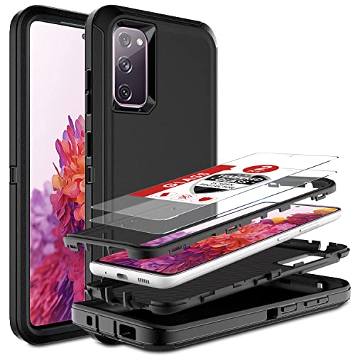 HONG-AMY for Samsung Galaxy S20 FE 5G Case with Tempered Glass Screen Protector [2 Pack], 3 in 1 Full Body Shockproof Heavy Duty Protection Case for Samsung S20 FE (Black/Black) by HONG-AMY - Used condition - US$7.36
