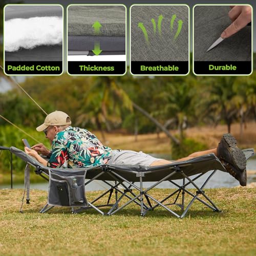 FUNDANGO Camping Beds for Adults with Cushion Comfortable Folding Camp Beds with Mattress Camping Cot Wide Padded Camping Bed Portable Outdoor Sleeping Cot for Travel Fishing Picnic Office Indoor - Image 3