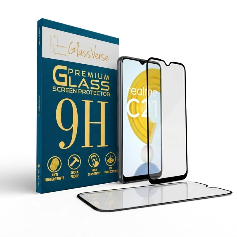 Image of GlassVerse 9H Gorilla Tempered Glass for Realme C21 | HD Clarity Screen Protector, Ultra Strong 9H Protection, Edge to Edge, Case Friendly, Hassle-less Installation Kit Included. (Pack of 2)