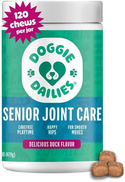 Suplemento para Cães Doggie Dailies Senior para Quadril e Articulações, Sabor Pato, 120 unidades