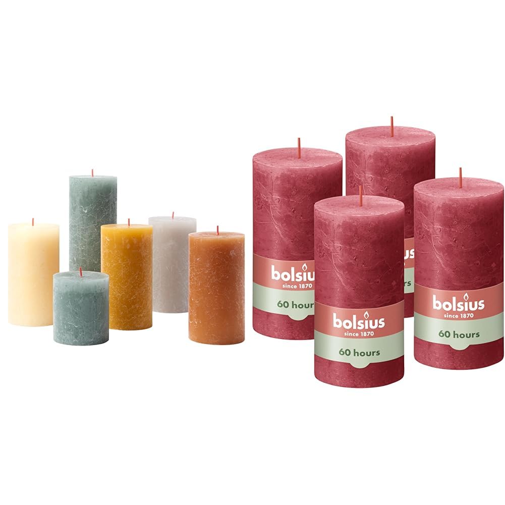 Coffret cadeau de bougies rustiques Bolsius et lot de grandes bougies rouges
