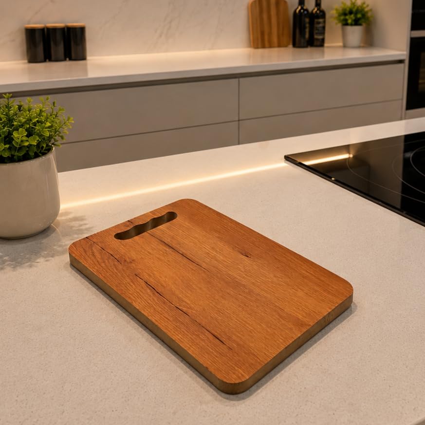 Image of Wooden Bamboo Cutting Board with Antibacterial Surface with Stainless Steel Handle, Chopping Board for Kitchen, Cutting Board for Kitchen(Wooden Chopping Board 22 x 32 CM)