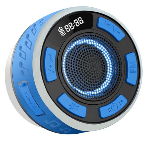 AMISENK Barra de sonido de ducha compatible con Bluetooth de 360 grados, luces LED que cambian de color, para mejorar el estado de ánimo, impermeable, IPX6, impermeable, compatible con Bluetooth