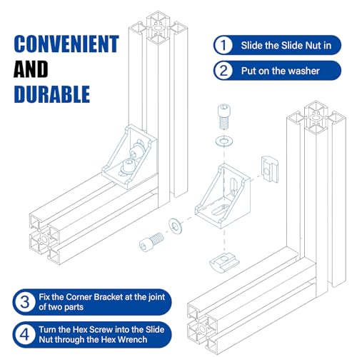 YUJUVI 30 STK Aluprofil Winkel Befestigungsmaterial Alu Profil 20x20 Winkelverbinder Eckwinkel Eckverbinder 90 Grad Alu Winkel für 2020 2040 Strebenprofil, 3D-Drucker, CNC-Router, DIY-Projekte
