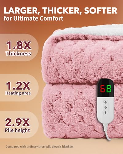 Image of Homemate Electric Heated Throw Blanket - 50 inchx60 inch Luxury Faux Fur Heating Bed Blankets with 10 Heating Levels 8 Hours Auto Off Fast Heating Over-Heated Protection Ultra Soft Warm Flannel ETL Certified