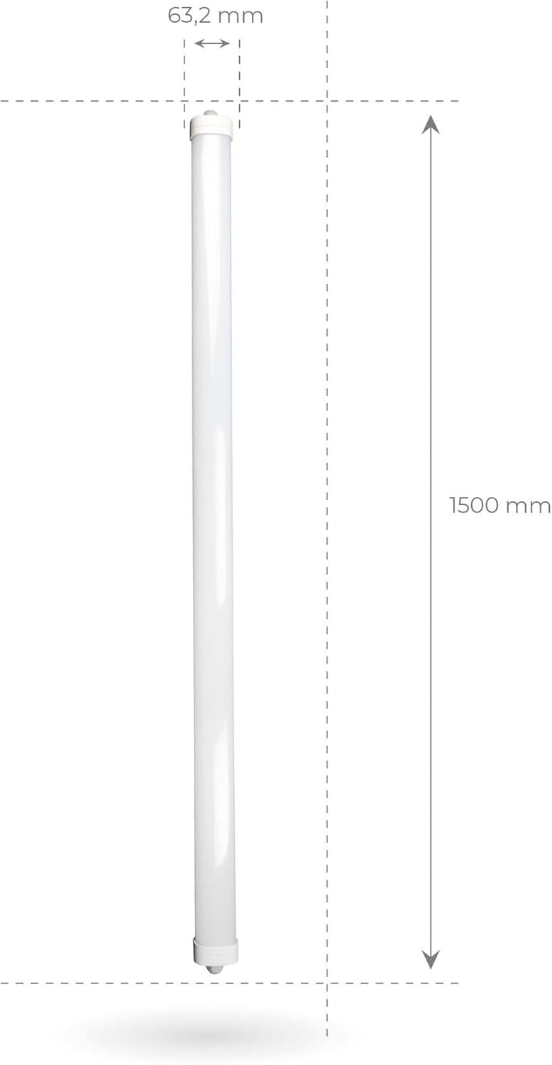 Diagram showing the dimensions of the LED TL fixture: 1500 mm length and 63.2 mm diameter.