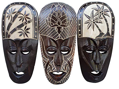 AMOCHY Gorgeous Set of (3) Hand Chiseled Wood African Style Wall Decor Masks