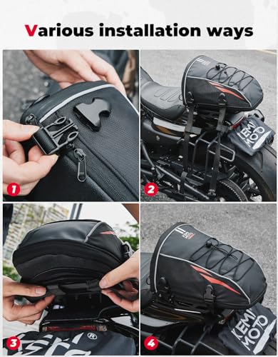KEMIMOTO Motorcycle Tail Bag Waterproof Tank Bag Tool Carry Bag Storage Saddle Bag Sports Motorbike Rear Rack Bag with shoulder strap and Waterproof Cover 10L - Thumbnail 5