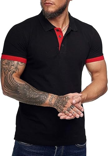 Runcati Poloshirt Herren Kurzarm Polohemd Männer Kontrast Slim Fit Polo Shirt Sommer Baumwolle Klassisches T-Shirt Basic...