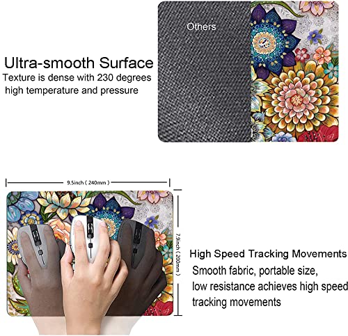 Hokafenle Mouse Pad, Boho Floral Mouse Pad for Women, Cute Mousepad Square Waterproof Mouse Mat Non-Slip Rubber Base Mouse Pads for Wireless Mouse Office Laptop
