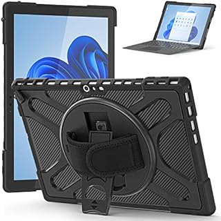 Junfire Case for Microsoft Surface Pro 7 Plus 2021/Pro 7+/Pro 7/Pro 6/Pro 5/Pro 4/Pro LTE, Rugged Protective Cover Case with Kickstand Pen Holder Hand Strap, Compatible with Type Cover Keyboard, Black