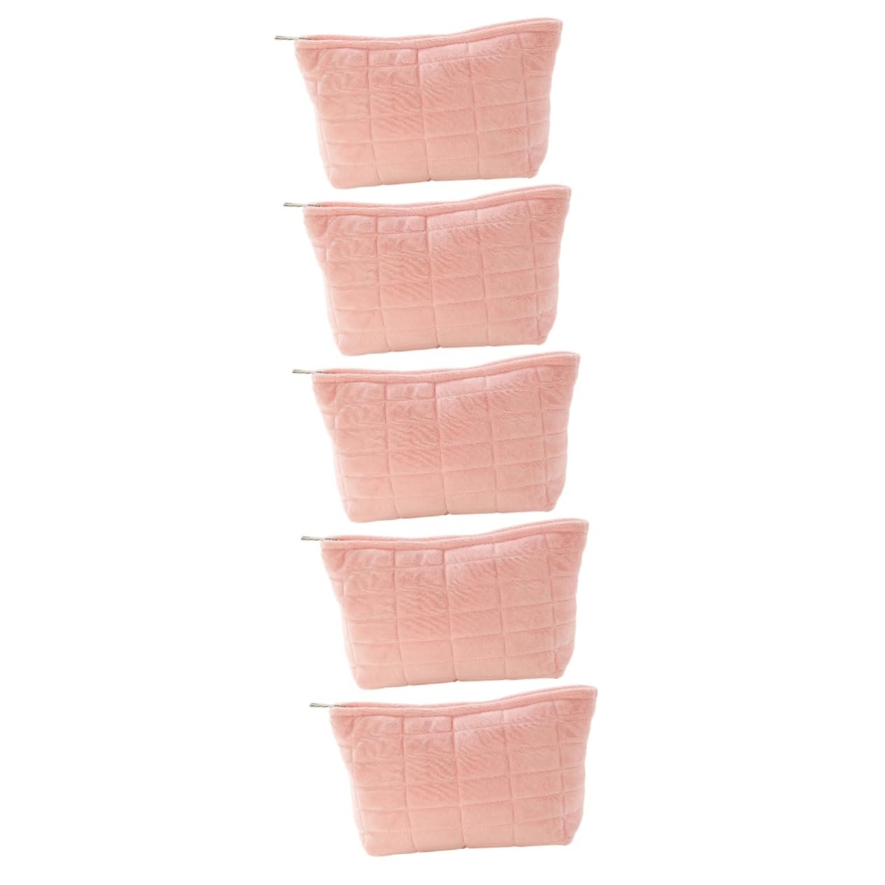 Healeved cosmétique portable Se maquiller sacs trousses de toilette organisateur de trousse de maquillage grand à brosse à maquillage Peluche rose
