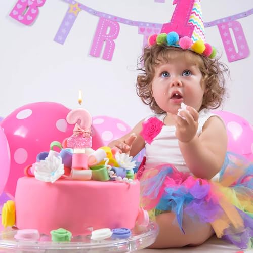 Ovanda Kerze 2 Geburtstag Mädchen,Kerze Rosa Tortendeko 2,3D Regenbogen Kerzen Rosa Geburtstagskerzes,Kerzen Zahlen 2 Lila,Geburtstagsdeko Mädchen 2 Jahre,geburtstagskerzen zahlen