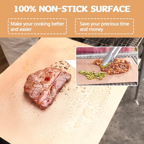 Demiwise Copper Grill Mats for Ourdoor Grill Set of 6,Heavy Duty Non-Stick BBQ Grill Mats,Reusable & Easy to Clean for Gas,Charcoal & Electric Grills-15.75 x 13 Inch