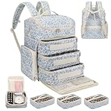 Extra Large Nail Polish Organizer Backpack, Holds 124+ Bottles & Full Size Lamp, Travel Nail Organizers and Storage Bag with 3 Removable Pouches, Portable Nail Supplies Case (Floral Blue, 124 Slots)
