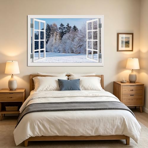 Ventana falsa decorativa VHdfgTY: añade luz y amplitud a tu dormitorio con un paisaje de bosque 4