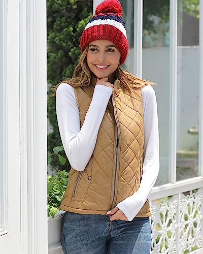 Fuinloth Women's Quilted Vest, Stand Collar Lightweight Zip Padded Gilet Camel XL - Thumbnail 3