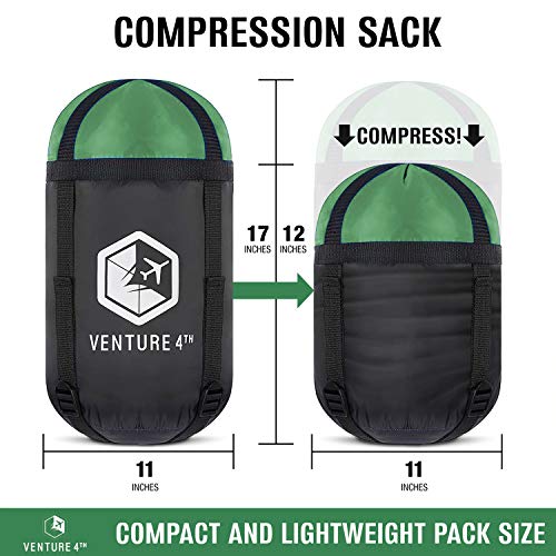 VENTURE 4TH 3-Season Backpacking Sleeping Bag, Camping Sleeping Bags for Adults & Kids - Lightweight, Comfortable, Water Resistant, Ideal for Hiking, Camping & Outdoor - Green/Gray