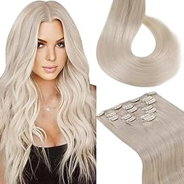 LaaVoo Blonde Clip in Hair Extensions Real Human Hair Platinum Blonde Hair Extensions Clip ins Human Hair Real Hair Extensions Straight 18 inch 7pcs/120g