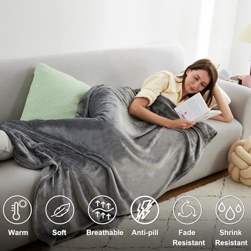 Hansleep US21PBKAS144TW Fleece Blanket Twin Size Grey, Soft Cozy Twin Blanket, Fuzzy Flannel Lightweight Blanket For Bed, Sofa, Couch, Travel thumb #8