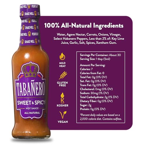 Image of Tabanero Sweet & Spicy Hot Sauce, Made in the USA, Small Glass Bottle, 5 oz