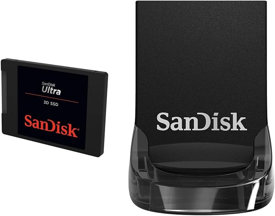 SanDisk Ultra 3D SSD 2TB SSD Internal SSD Hard Drive & Ultra Fit USB 3.2 Flash Drive 128GB
