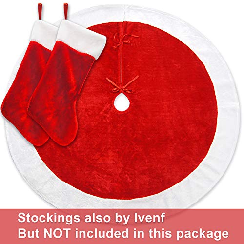 Ivenf Christmas Tree Skirt, 48 Inches Large Plush Mercerized Velvet Skirt, Rustic Xmas Tree Holiday Decorations #TOP6