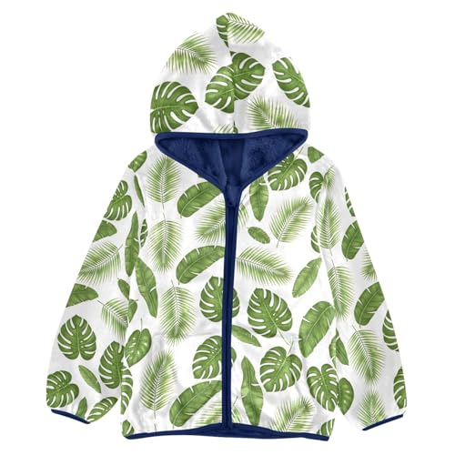CHIFIGNO Tropical Green Monstera Leaves Toddler Boy Winter Jacket, Kids Zip up Hoodie Soft for Fall Winter Spring 3T