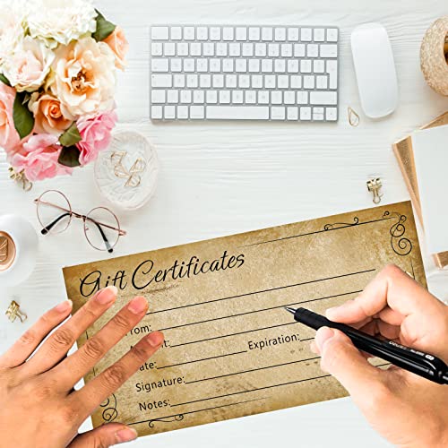 50 Pcs Blank Gift Certificates Cards Generic Certificate Cards Vouchers Cards for Business, Beauty Salon, Restaurant, Wedding Bridal, Birthday Holder, 3.5 x 7.5 Inch