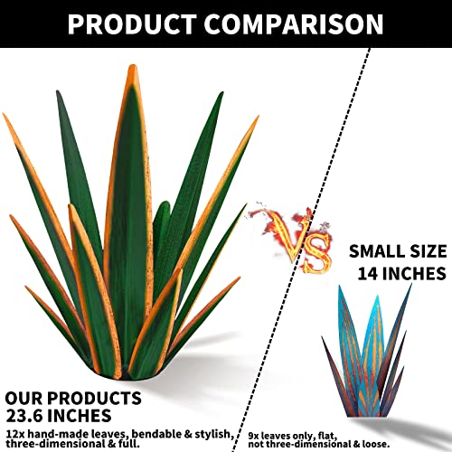 Kodibo Large Tequila Rustic Sculpture, Rustic Metal Agave Plants For Outdoor Patio Yard, Home Decor Hand Painted Metal Agave Garden Yard Statue, Outdoor Lawn Ornaments Yard Stakes (Dark Green - L) #TOP3