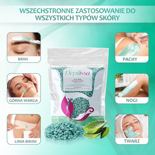 Aloe Vera TIO2 Perły woskowe do usuwania włosów, 400 g, zastosowanie bez pasków z włókniny, odpowiednie do wszystkich ro