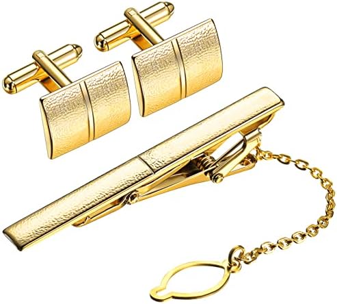 Gold Herren Krawattennadel Krawattenklammer Manschettenknöpfe Set mit Geschenk Tasche Business Hemd Anzug Clip für Krawatten Männer Geschenke Hochzeit Schmuck Accessoires
