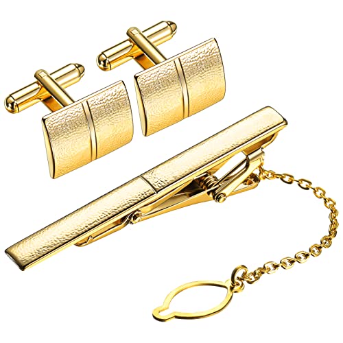 Gold Krawattennadel Manschettenknöpfe Set mit Geschenktasche Personalisierte Anzug Hemd...