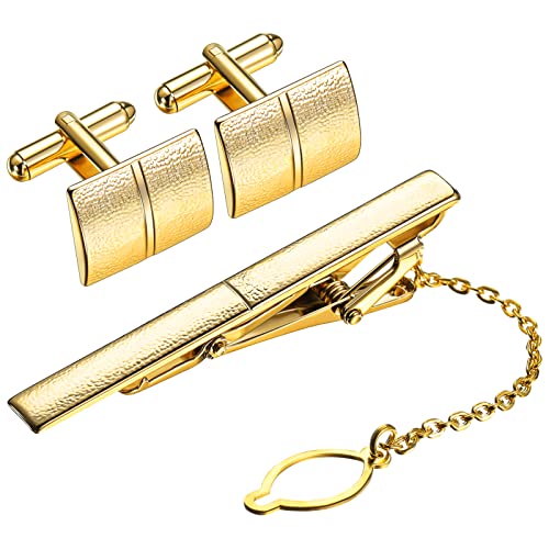 Gold Krawattennadel Manschettenknöpfe Set mit Geschenktasche Personalisierte Anzug Hemd Krawattenklammer Business Manschettenknöpfe für Männer Geschenk Hochzeit Schmuck Accessoires