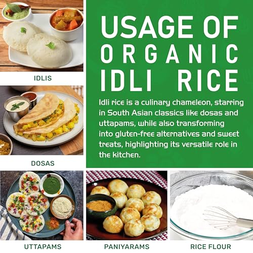 Jiva Organic Idli Rice 10 Pound Bag - Non-GMO, USDA Organic, Vegan, Perfect for Idli & Dosa - Short Grain Parboiled Rice