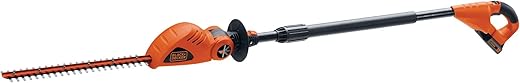 BLACK+DECKER 20V MAX Pole Hedge Trimmer Cordless with Battery and Charger, 18-Inch Dual Action Blade Power Hedge Trimmer, Extended Long Reach Hedger Up to 11 Ft, 180 Degrees Pivoting Head (LPHT120)