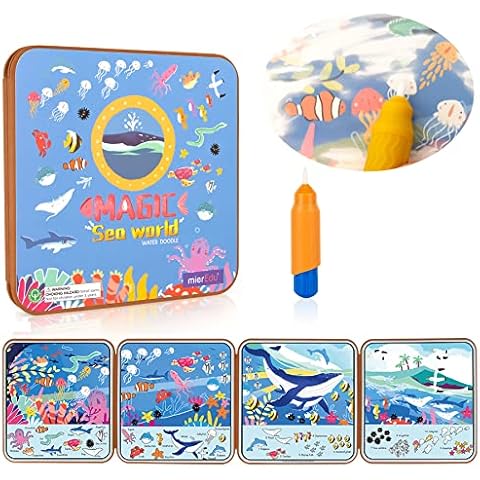 mierEdu Water Colouring Books, Magic Water Painting Book, Reusable Drawing Book with Water Pen, No Mess Colouring & Drawing Game, Travel Toys for Toddlers on Plane, Ages 3+ Years - Sea World Cover