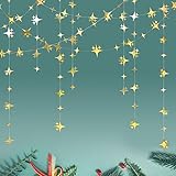Glitter Gold Four-Angle Star Paper Garland Banner Décor 40 Feet Gold Twinkle Star Hanging Bunting Banner Backdrop for Wedding Baby Shower Birthday Graduation Disco Party Decorations