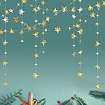 Glitter Gold Four-Angle Star Paper Garland Banner Décor 40 Feet Gold Twinkle Star Hanging Bunting Banner Backdrop for Wedding Baby Shower Birthday Graduation Disco Party Decorations